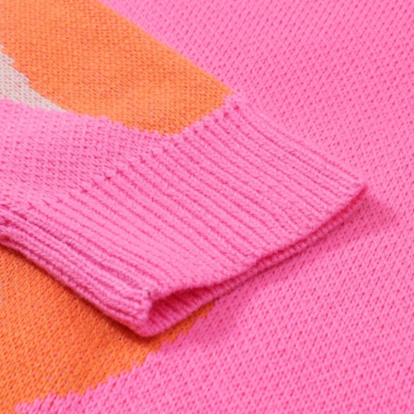 Pink and Orange Large Flower Pattern Slouchy Oversized Sweater - Picture 8 of 9